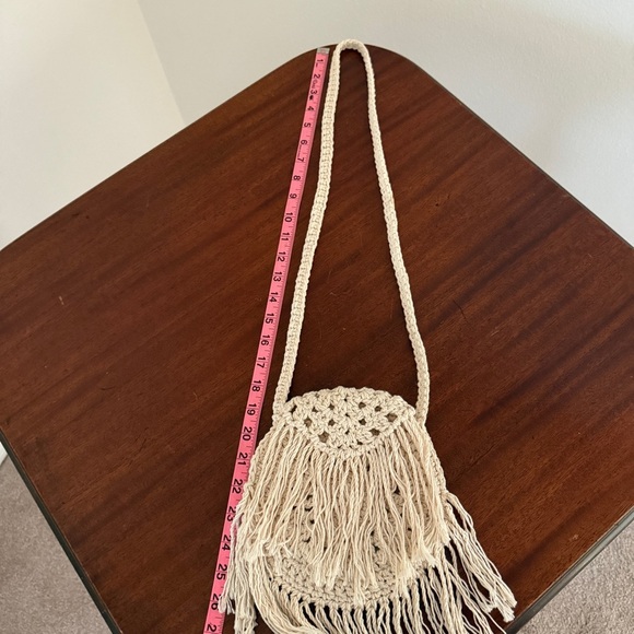 Macrame Round Crossbody Bag with Fringe - Cream - Picture 8 of 8